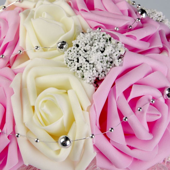 Букет-дублёр для невесты «Французское кружево» из силиконовых роз, крем-серо-розовый