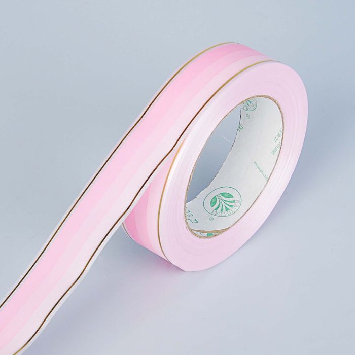 Лента для декора и подарков с золотой полоской, розовая, 2 см х 50 м