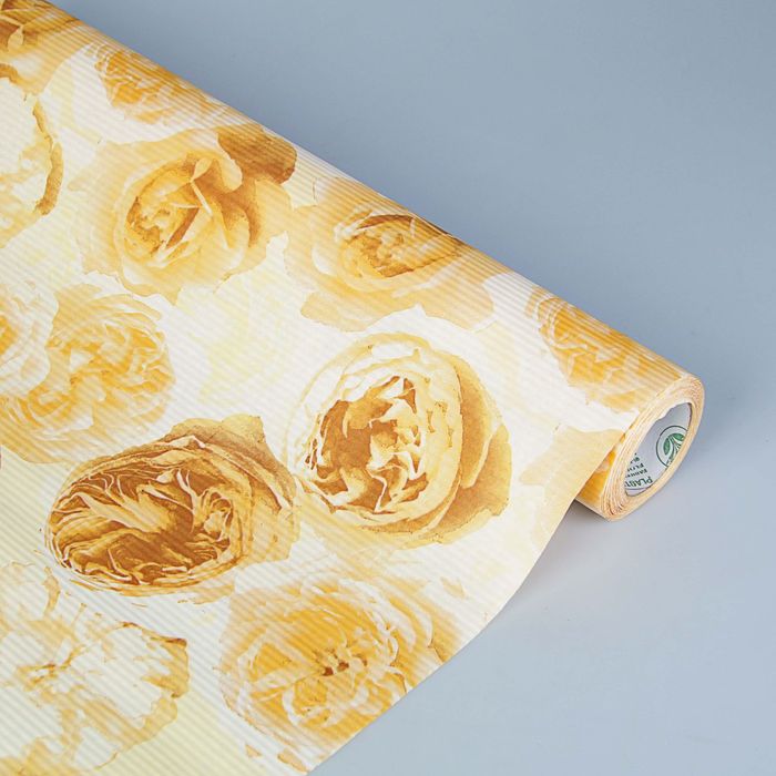 Бумага упаковочная крафт "Пионы", бежевый, 0.5 х 10 м