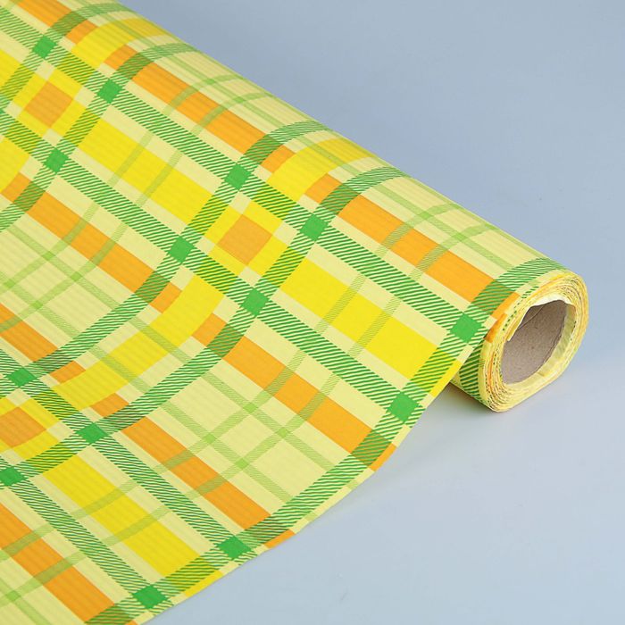 Бумага упаковочная крафт "Яркая клетка", жёлтый, 0.5 х 10 м