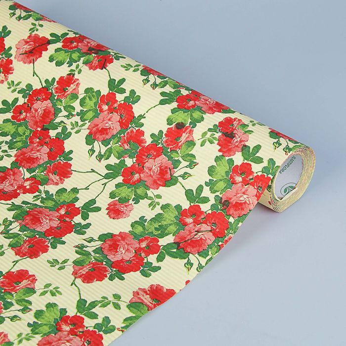 Бумага упаковочная крафт "Цветение", бежево-красный, 0.5 х 10 м
