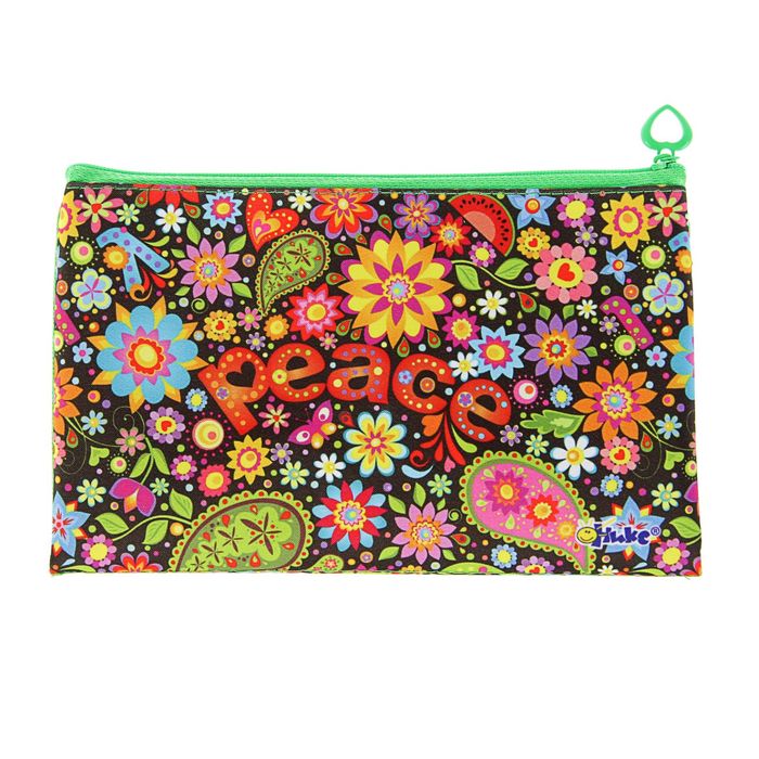 Пенал мягкий 2 отд. плоский 130*200 ПМП 18-20-1 дев Цветы на чёрном, бегунок-сердечко