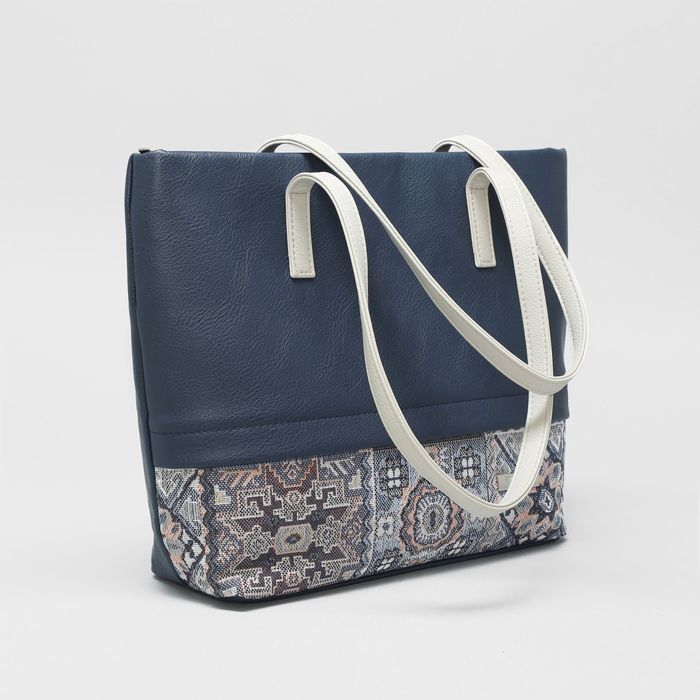 Сумка женская, 1 отдел на молнии, наружный карман, цвет белый/синий