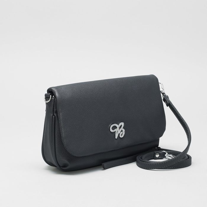 Сумка женская на клапане, 1 отдел на молнии, наружный карман, длинный ремень, цвет серый