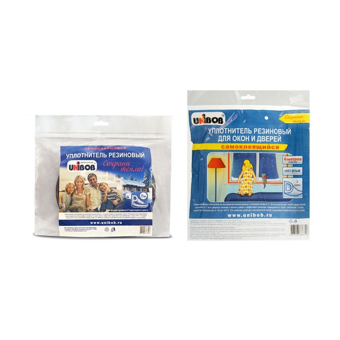 Уплотнитель резиновый самоклеящийся UNIBOB, профиль D, в катушке 6 м, белый