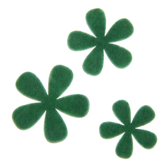 Набор декоративных элементов из фетра на клеевой основе "Цветы №2" 3шт, зеленый