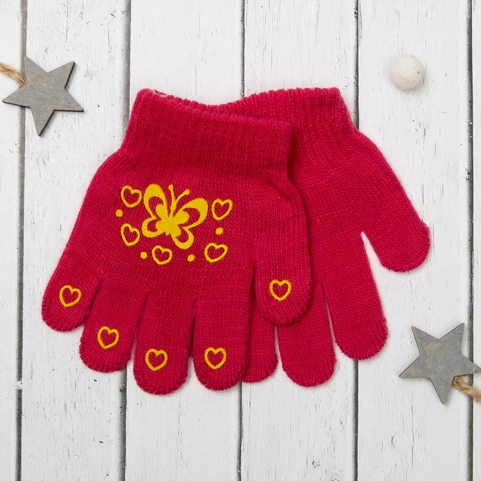 Перчатки для девочки Collorista "Бабочка", размер 14 (р-р произв. 7), цвет розовый/жёлтый