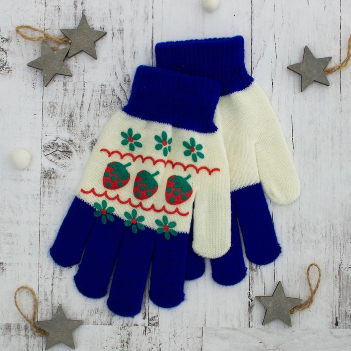 Перчатки для девочки "Клубничка", размер 16 (р-р произв. 8), цвет синий