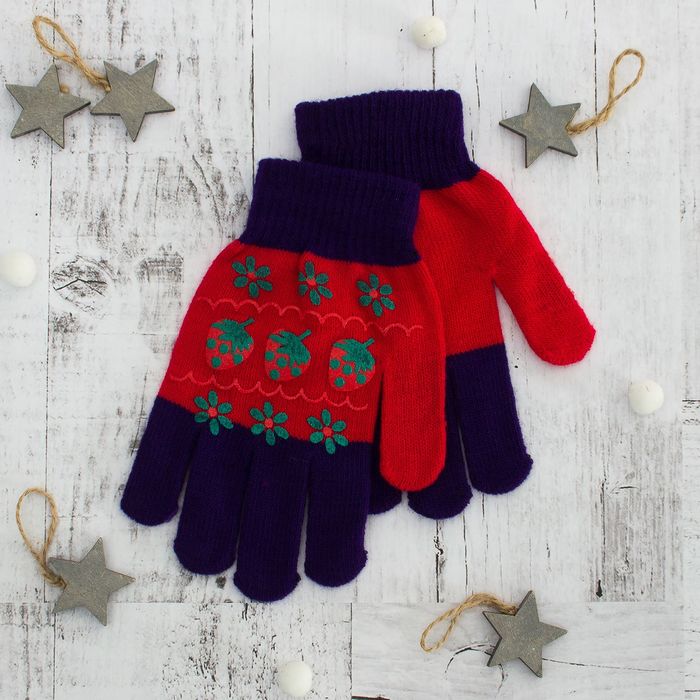 Перчатки для девочки "Клубничка", размер 16 (р-р произв. 8), цвет фиолетовый