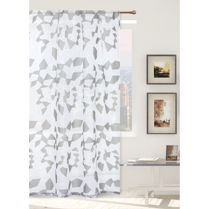 Тюль "Этель" Абстракция (цвет серый) без утяжелителя, ширина 135 см, высота 270 см