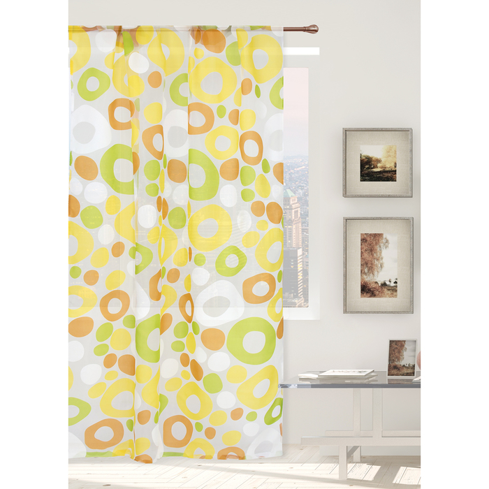 Тюль "Этель" Калейдоскоп (цвет зелёный) без утяжелителя, ширина 135 см, высота 270 см