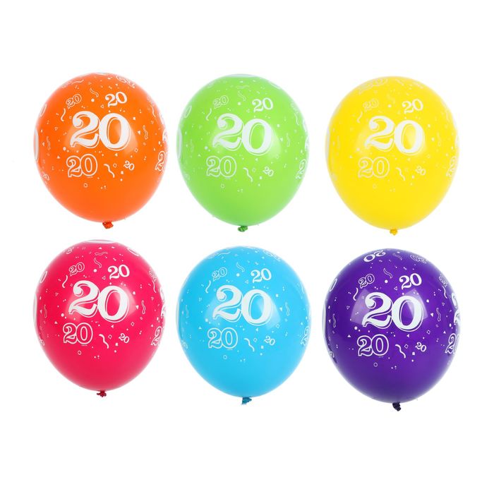 Шар латексный Шелк 11" Цифра 20 , цвета МИКС (набор 25 шт)