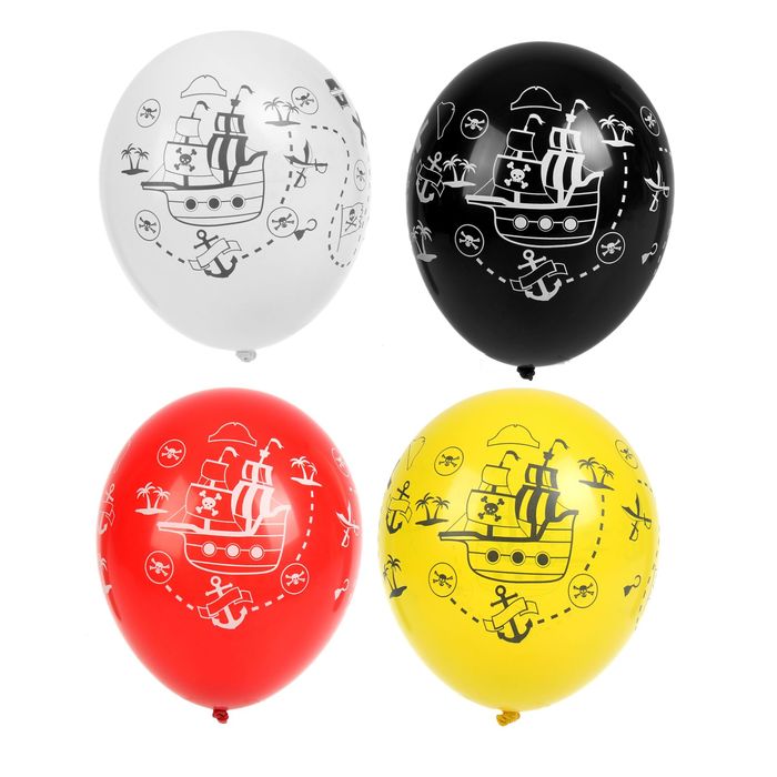 Шар латексный Шелкография 12" пастель "Пиратский корабль" (набор 50 шт)