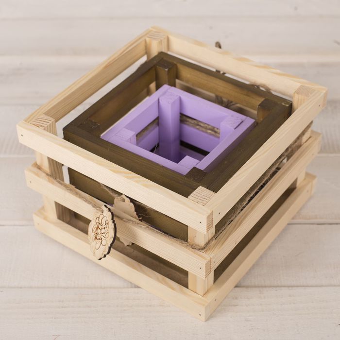 Набор ящиков деревянных для цветов «Поздравляю», 3 шт, 10 х 10 х 9 см, 15 х 15 х 11 см, 20 х 20 х 13 см