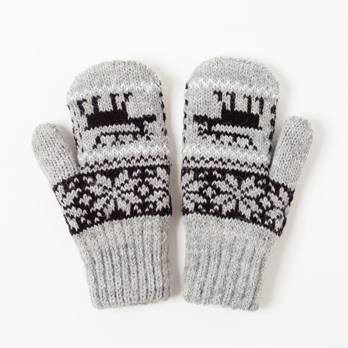 Варежки двойные детские "Северное сияние", размер 12, цвет серый меланж/чёрный/белый 2с229_М 20230