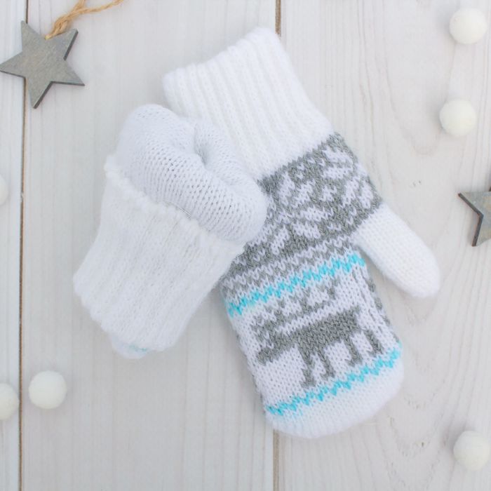 Варежки двойные детские "Северное сияние", размер 11, цвет белый/серый меланж/голубой 2с229_М 2023