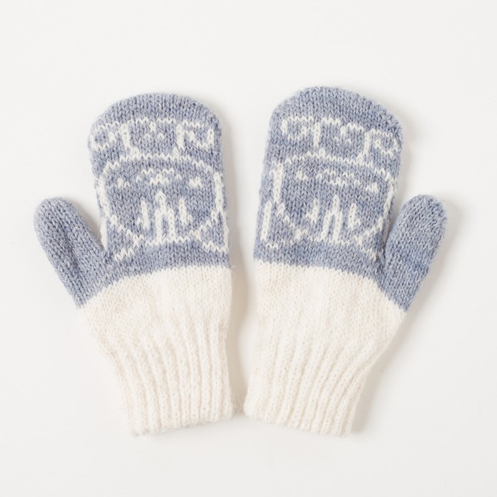 Варежки двойные детские "Мяу", размер 12, цвет серый меланж/белый 2с229_М