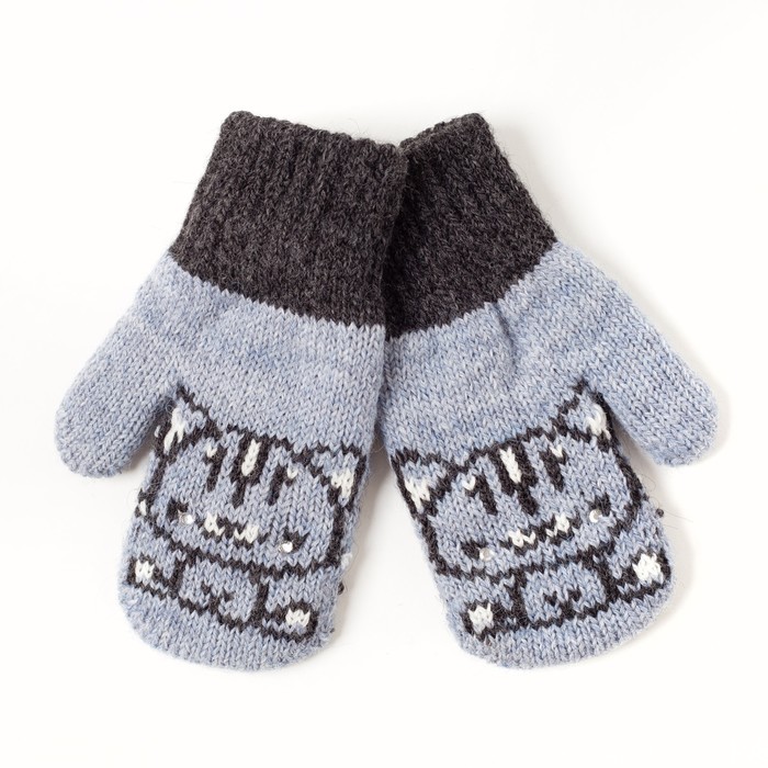 Варежки двойные детские "Мяу", размер 12, цвет тёмно-серый/серый меланж 2с229_М