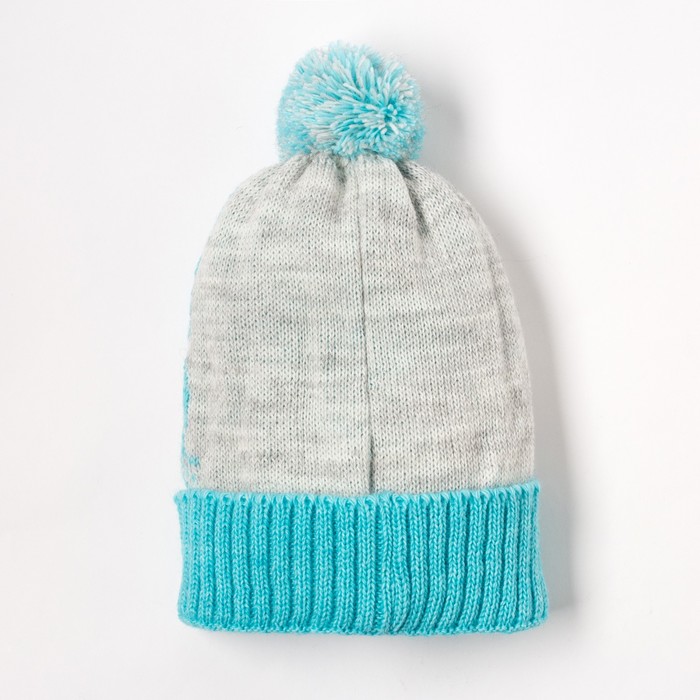 Шапка двухслойная детская "Зайка", размер 52, цвет светло-серый меланж/голубой кс116