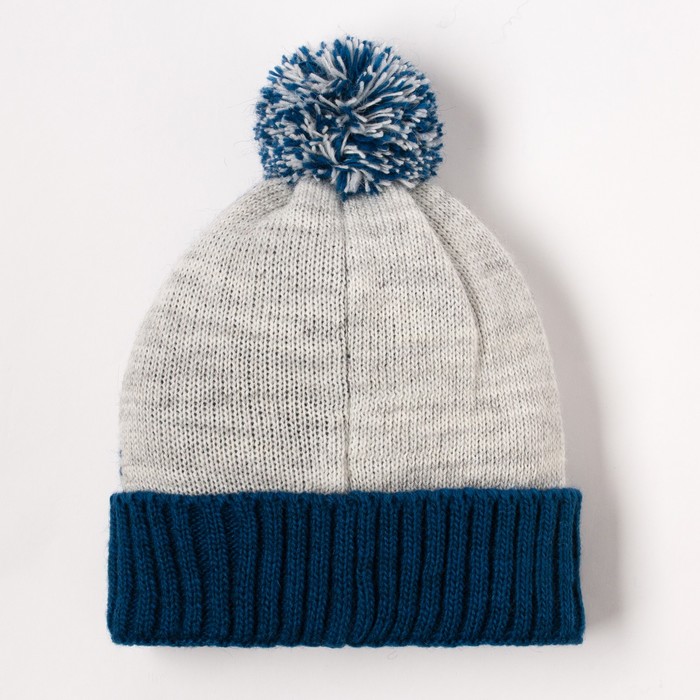 Шапка двухслойная детская "Зайка", размер 52, цвет светло-серый меланж/синий кс116
