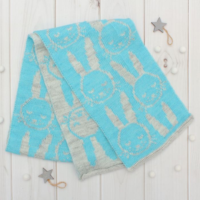 Шарф жаккардовый детский "Зайка", размер 130*19 см, цвет светло-серый меланж/голубой к116_М 202306