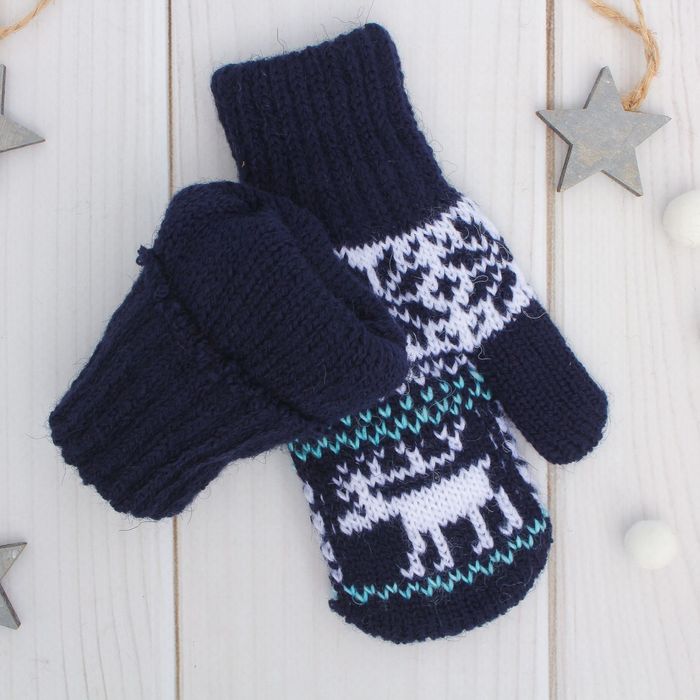 Варежки двойные детские "Северное сияние", размер 12, цвет синий/белый/голубой 2с229_М