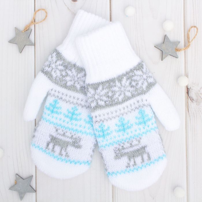 Варежки двойные для девочки "Северное сияние", размер 16, цвет белый/серый/меланж/голубой 2с229 20