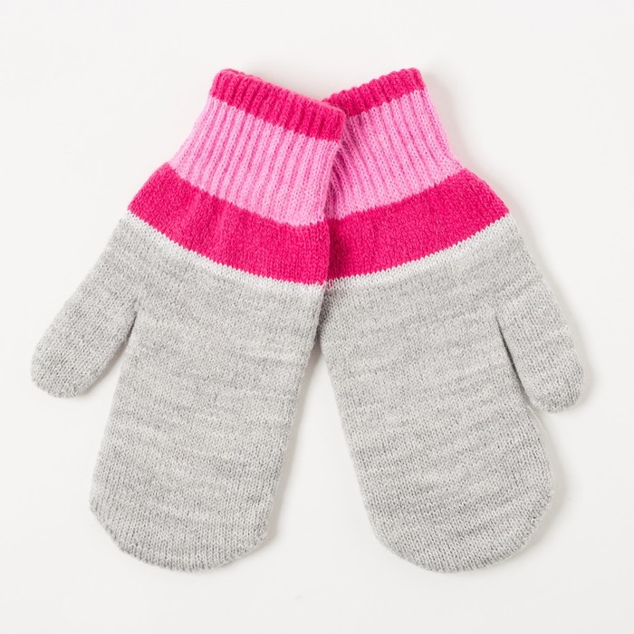 Варежки двойные для девочки "Спектр", размер 14, цвет светло-серый, розовый/красный 2с229