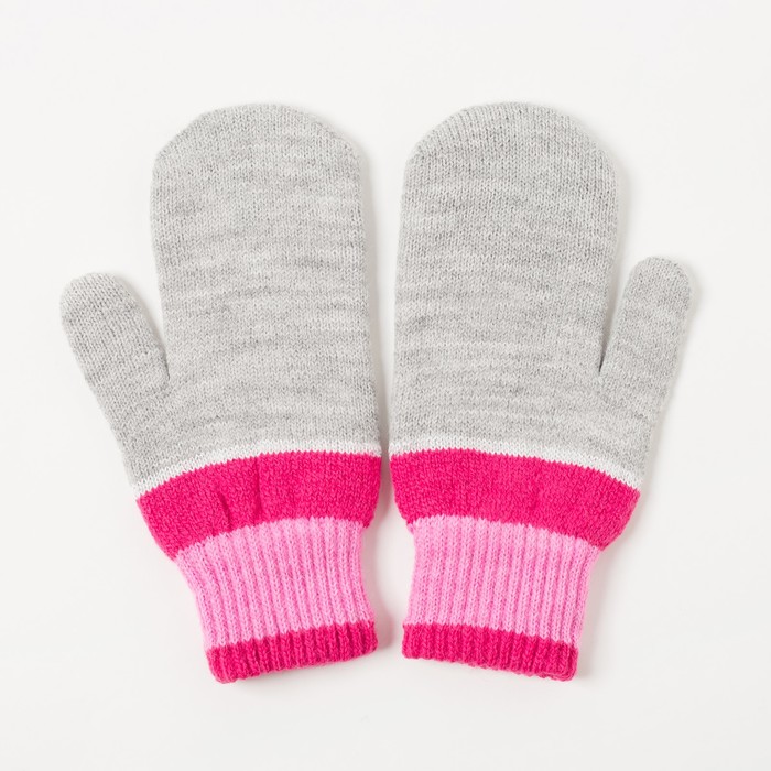 Варежки двойные для девочки "Спектр", размер 17, цвет светло-серый, розовый/красный 2с229