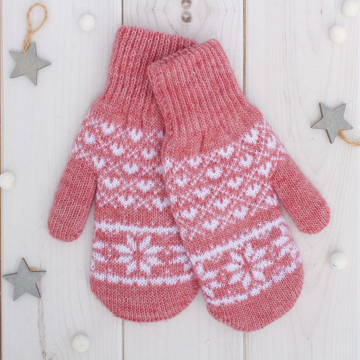 Варежки двойные для девочки "Рождество", размер 14, цвет брусничный/белый 2с229