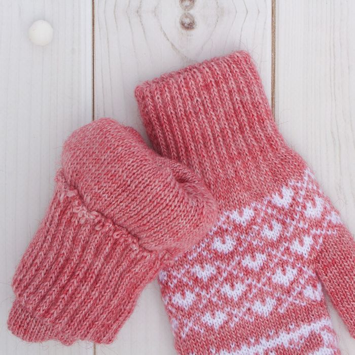 Варежки двойные для девочки "Рождество", размер 16, цвет брусничный/белый 2с229