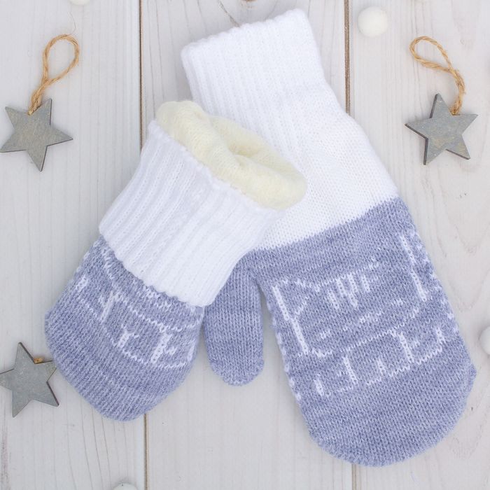 Варежки двойные для девочки "Мяу", размер 17, цвет серо-голубой/белый 2с229