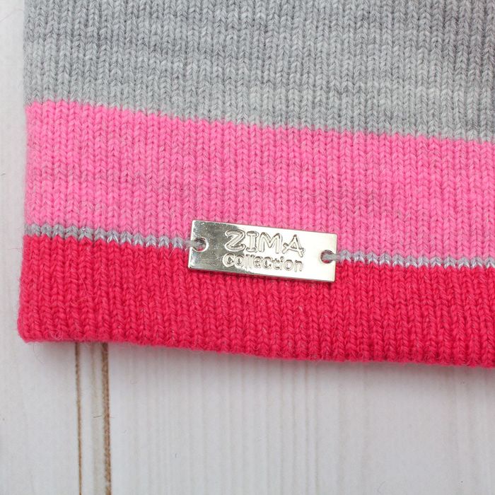 Шапка двойная для девочки "Спектр", размер 50-52, цвет белый/розовый/красный кс106