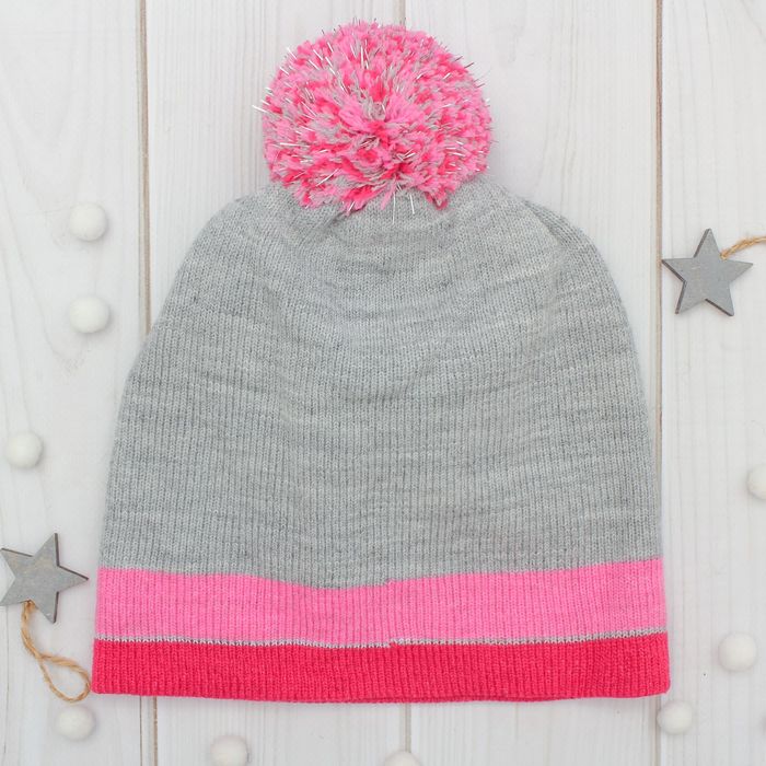 Шапка двойная для девочки "Спектр", размер 50-52, цвет белый/розовый/красный кс106