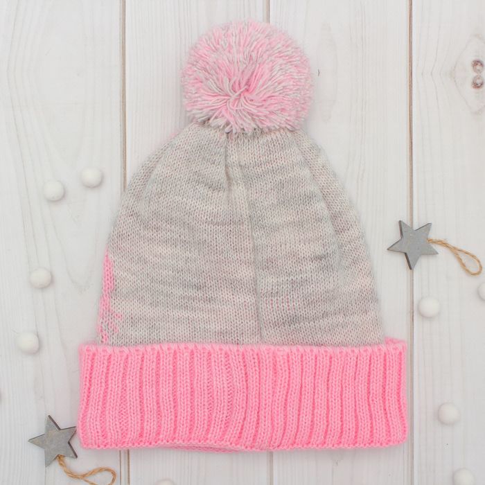 Шапка двойная для девочки "Зайка моя", размер 52-54, цвет светло-серый меланж/розовый кс116 202312
