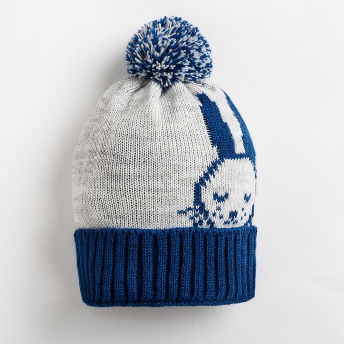 Шапка двойная для девочки "Зайка моя", размер 50-52, цвет светло-серый меланж/синий кс116
