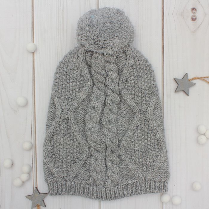 Шапка одинарная с кроликом для девочки, размер 52-54, цвет серый кс117к