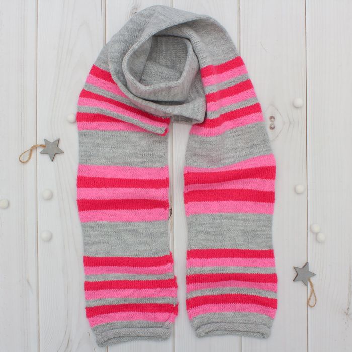 Шарф двойной для девочки "Спектр", размер 145*14, цвет светло-серый/розовый/красный к102/3