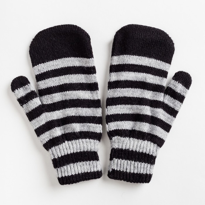 Варежки двойные для мальчика, размер 16, цвет серый меланж/чёрный 2с229