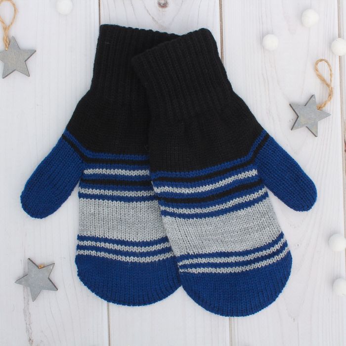 Варежки двойные для мальчика "Ритм", размер 17, цвет серый/синий/чёрный 2с229