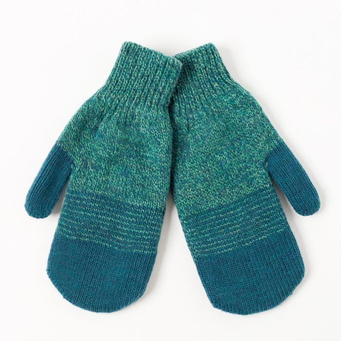 Варежки двойные для мальчика "Мираж 4", размер 14, цвет мальчика,тёмно-бирюзовый/зеленый меланж 2с22