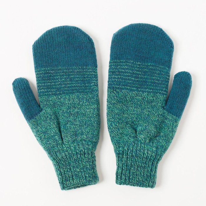 Варежки двойные для мальчика "Мираж 4", размер 16, цвет мальчика,тёмно-бирюзовый/зеленый меланж 2с22
