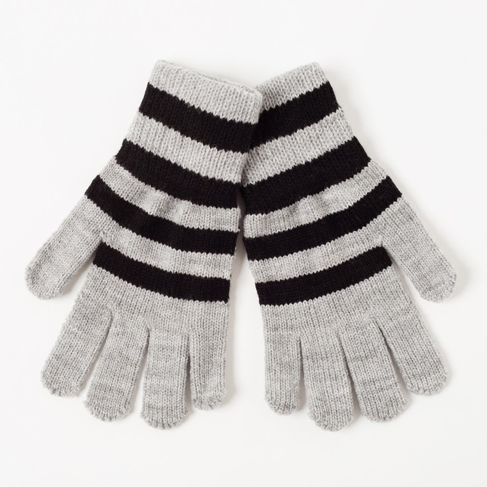 Перчатки одинарные для мальчика "Полоска", размер 16, цвет серый меланж/чёрный 6с177