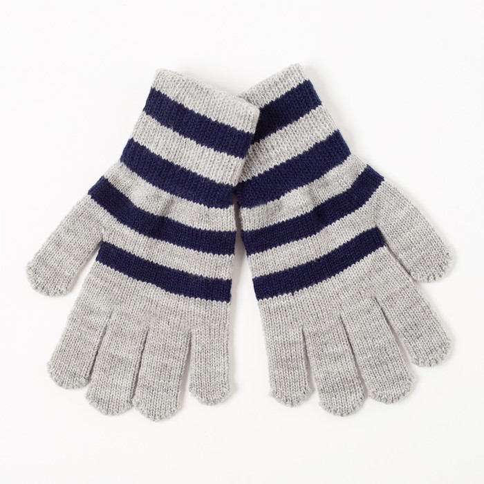 Перчатки одинарные для мальчика Полоска", размер 14, цвет серый меланж/синий 6с177
