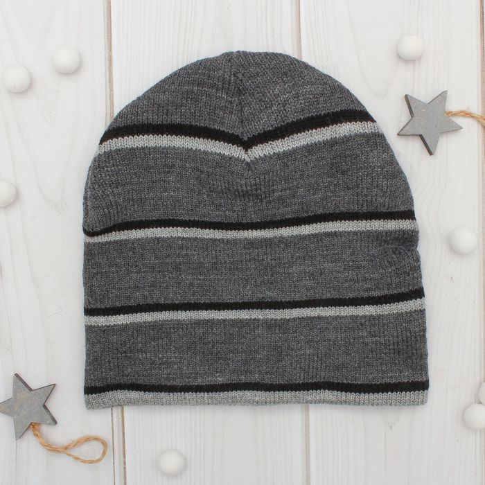 Шапка двойная для мальчика, размер 50-52, цвет серый/чёрный/светло-серый кс173