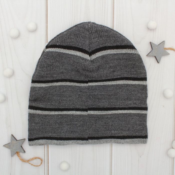 Шапка двойная для мальчика, размер 52-54, цвет серый/чёрный/светло-серый кс173