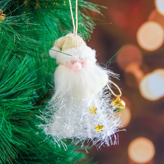 Мягкая белая пушистая 10 см дед мороз