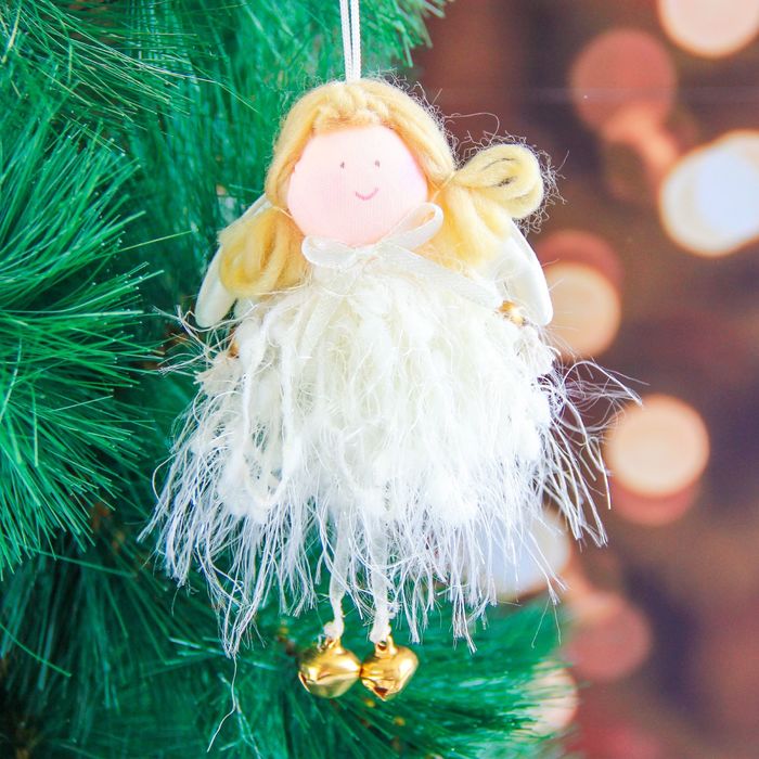 Мягкая белая пушистая волна 13 см девочка бантик