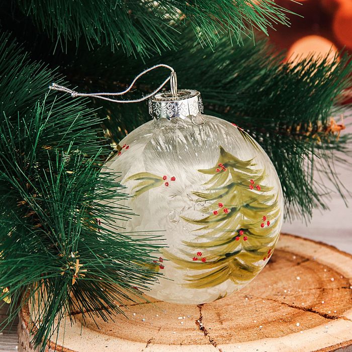 Шар стекло d-10 см расписной елочка