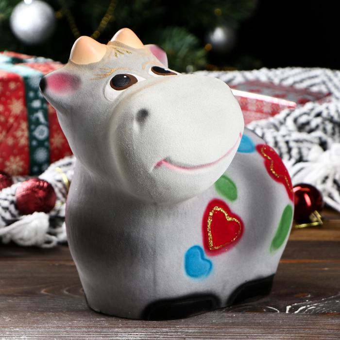 Копилка "Коровка" флок серый